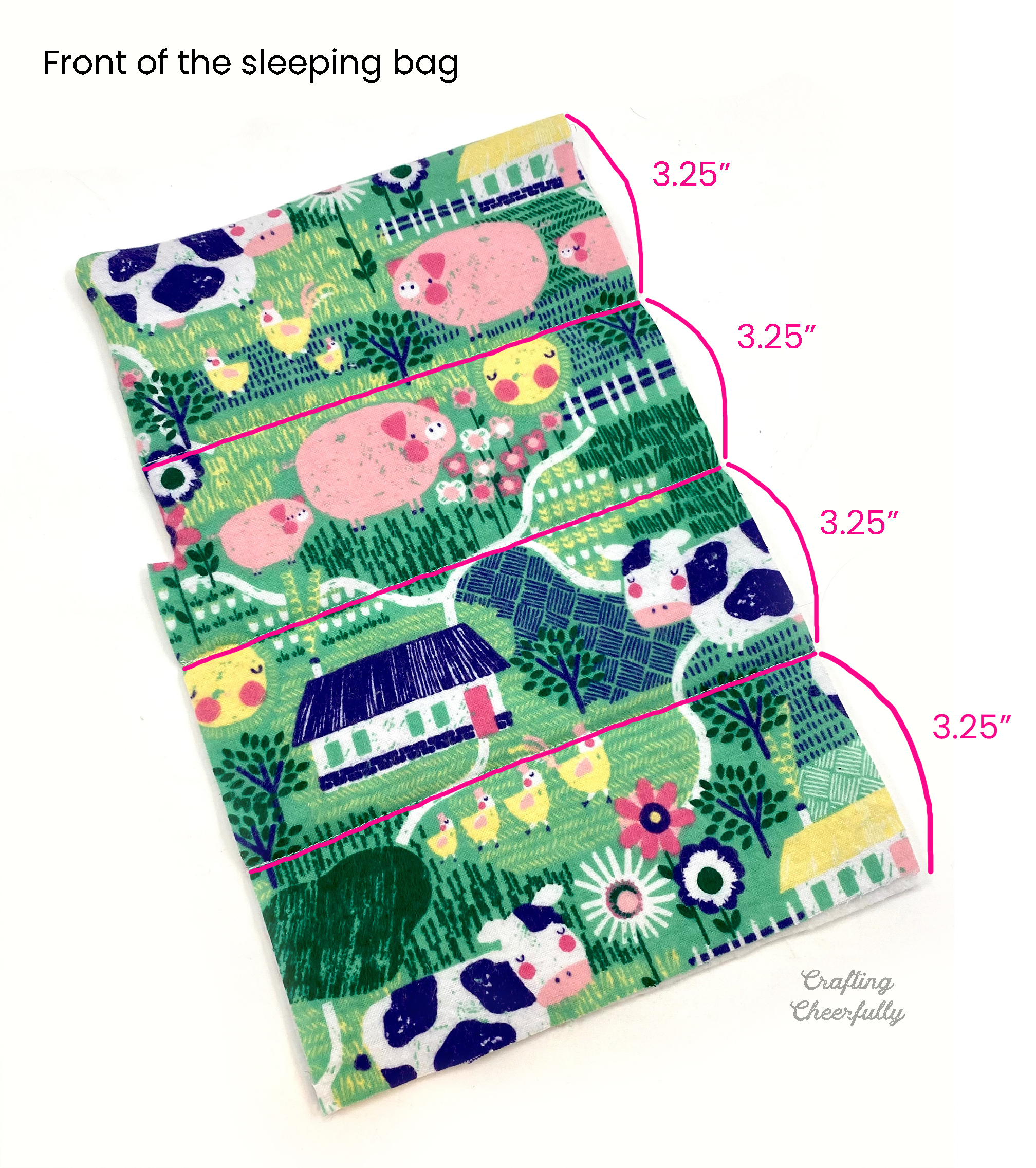 Guide showing where to quilt the top of the sleeping bag.