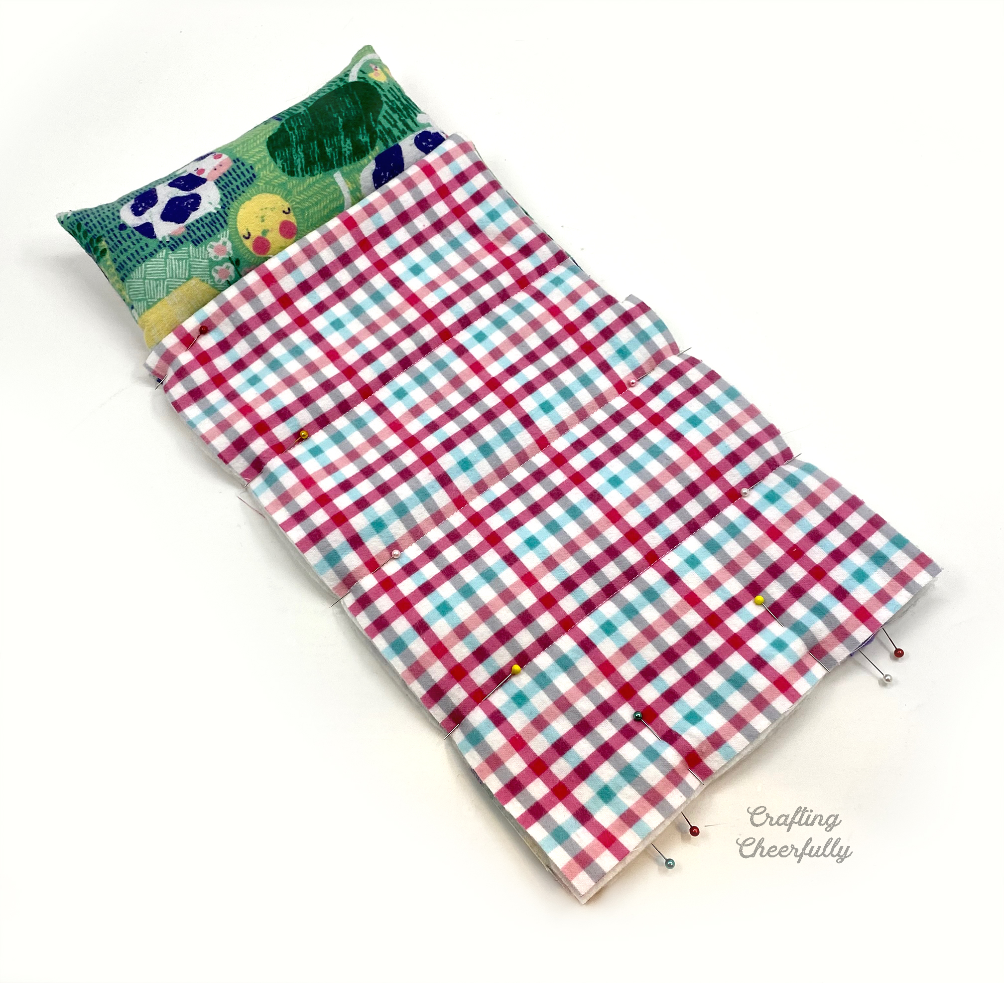 Sleeping bag is stacked together ready to sew.
