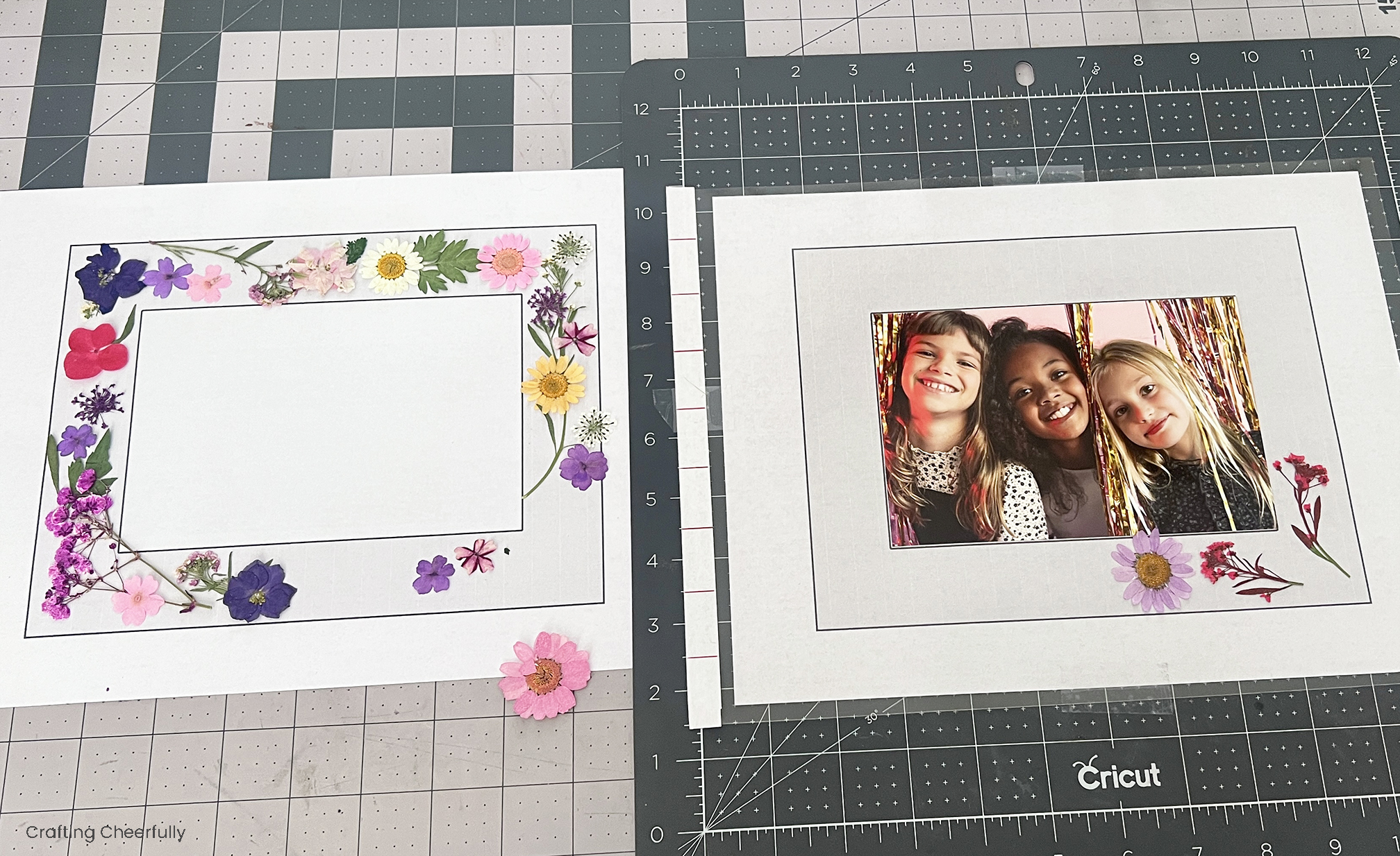 Flowers are transferred from one template to the template under the lamination sheet.