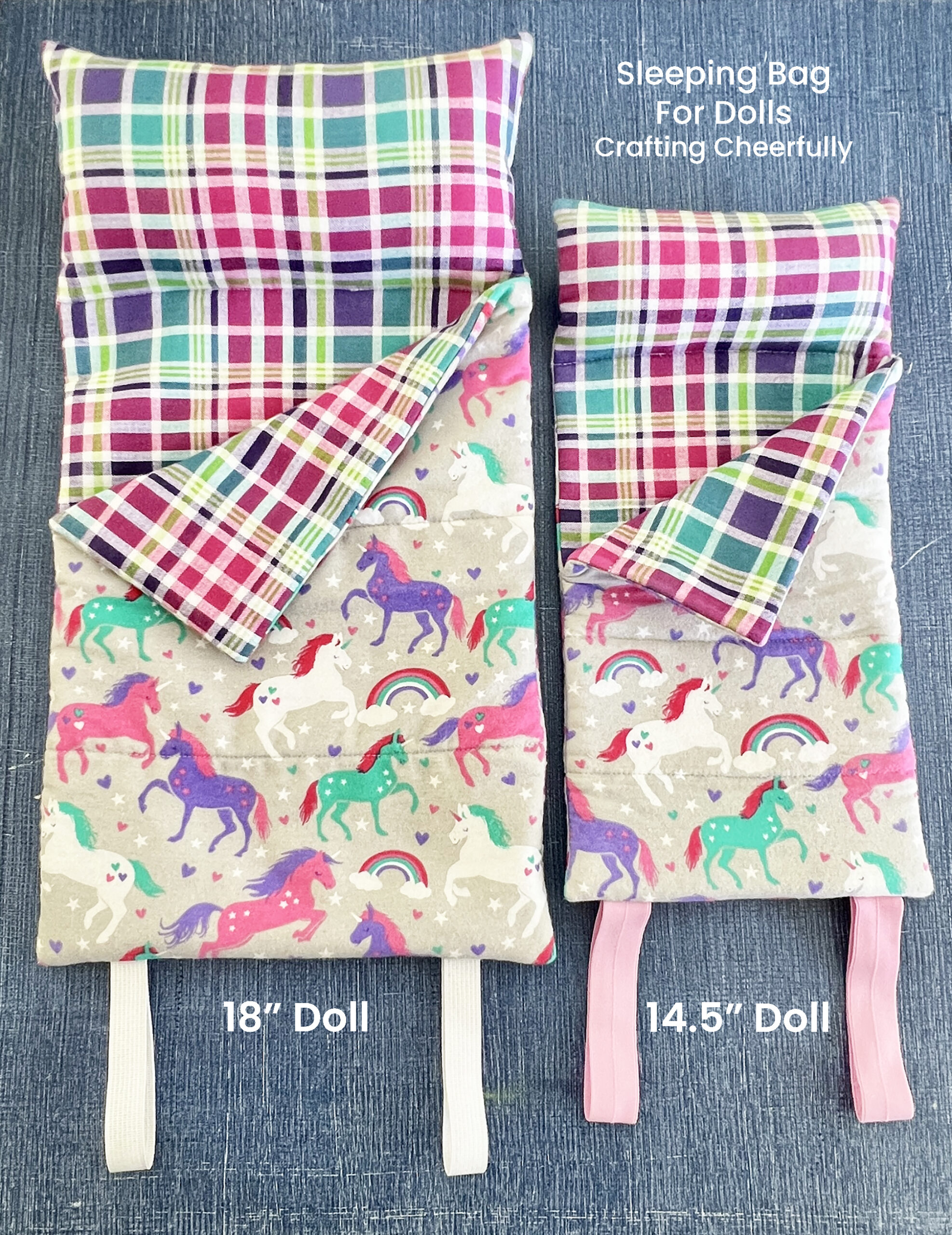 Two sleeping bags for different size dolls, 18" and 14.5".