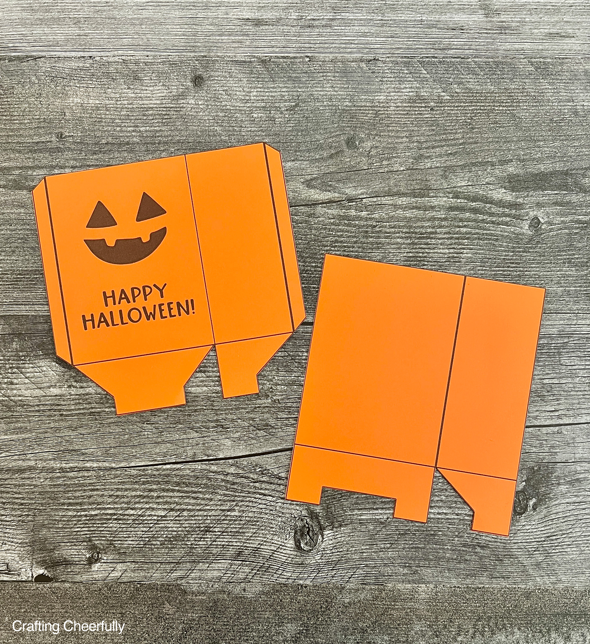 The two pieces cut for the pumpkin treat box.
