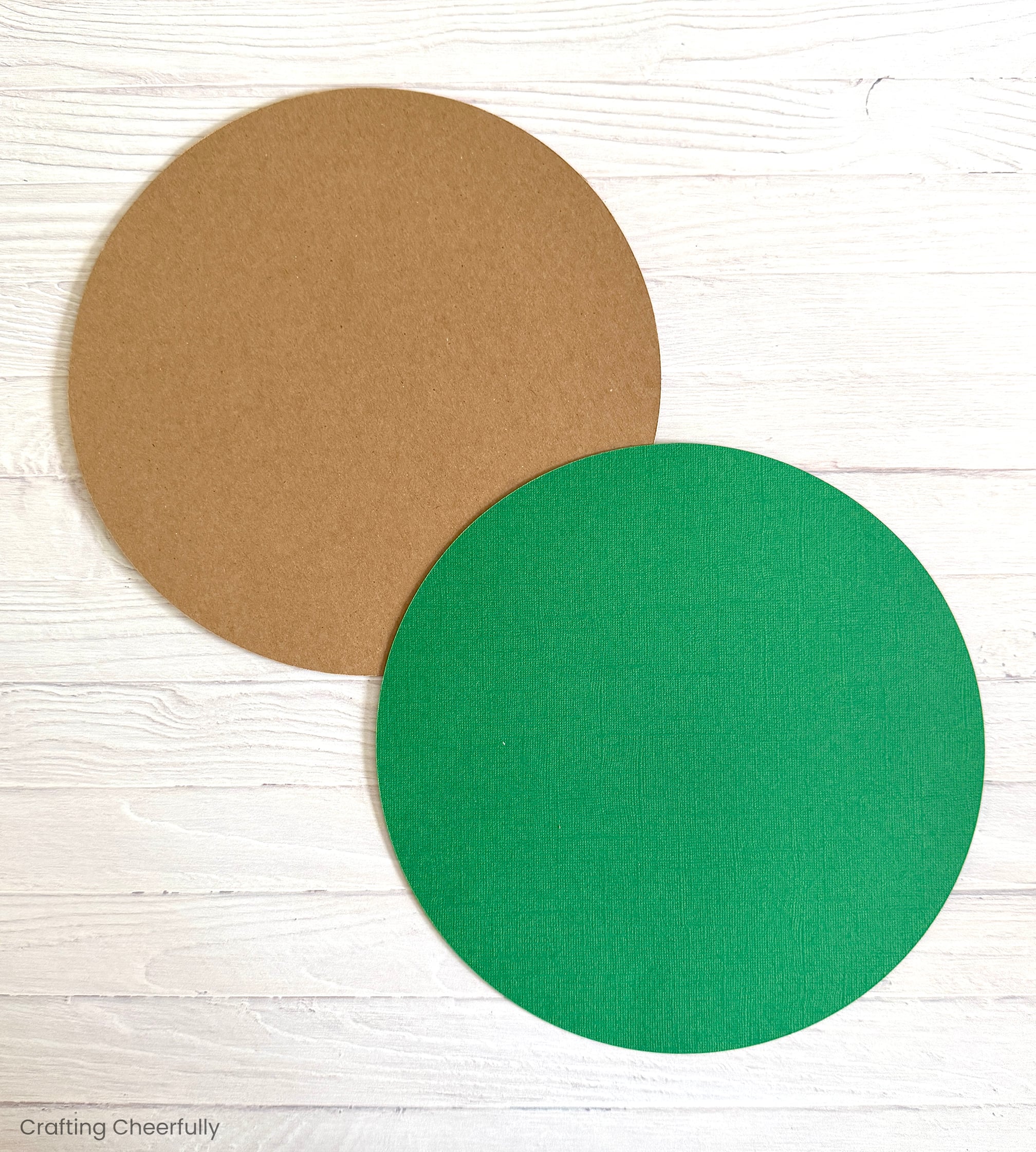 A chipboard circle lays next to a green paper circle.