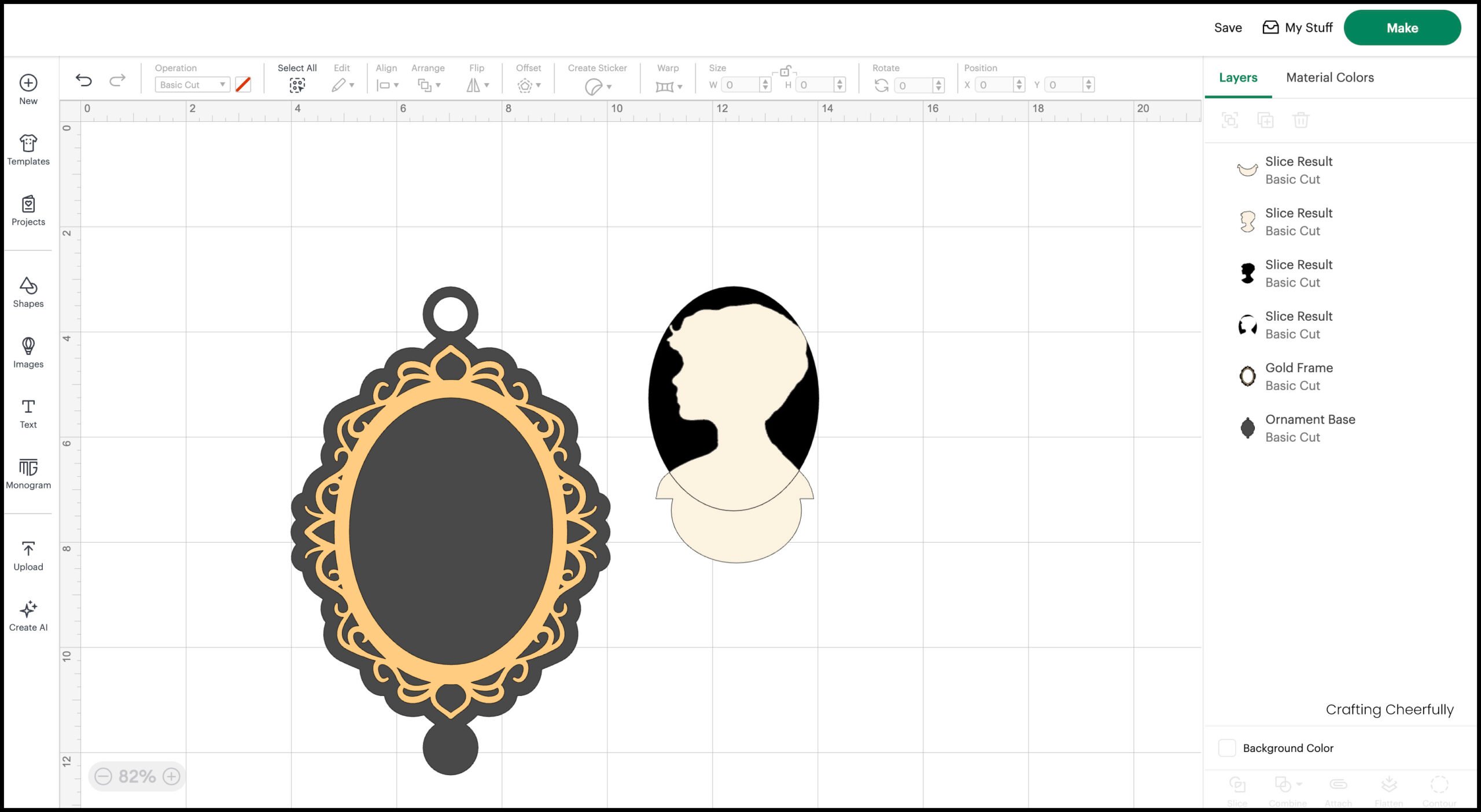 The silhouette and the oval masking layer are sliced.