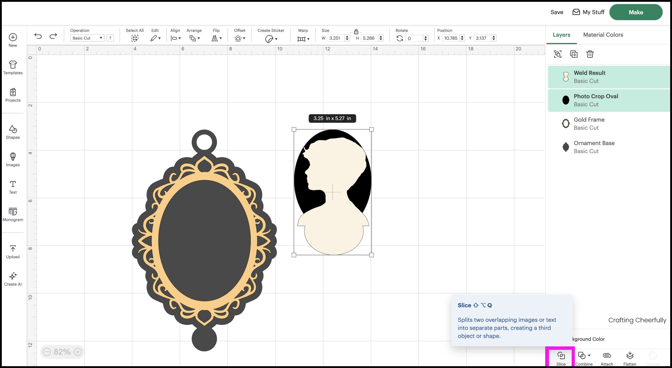 The silhouette and oval are welded together.