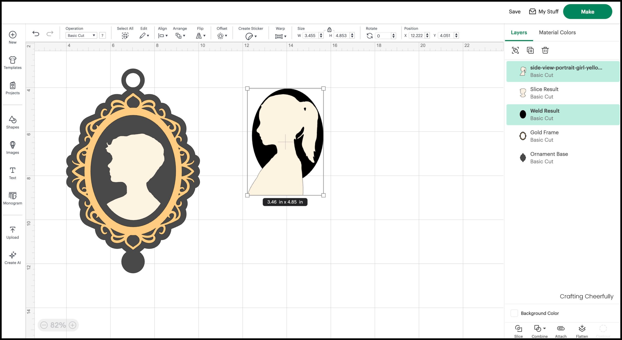 Silhouette of a girl with a straight flat back is placed on top of the black oval.