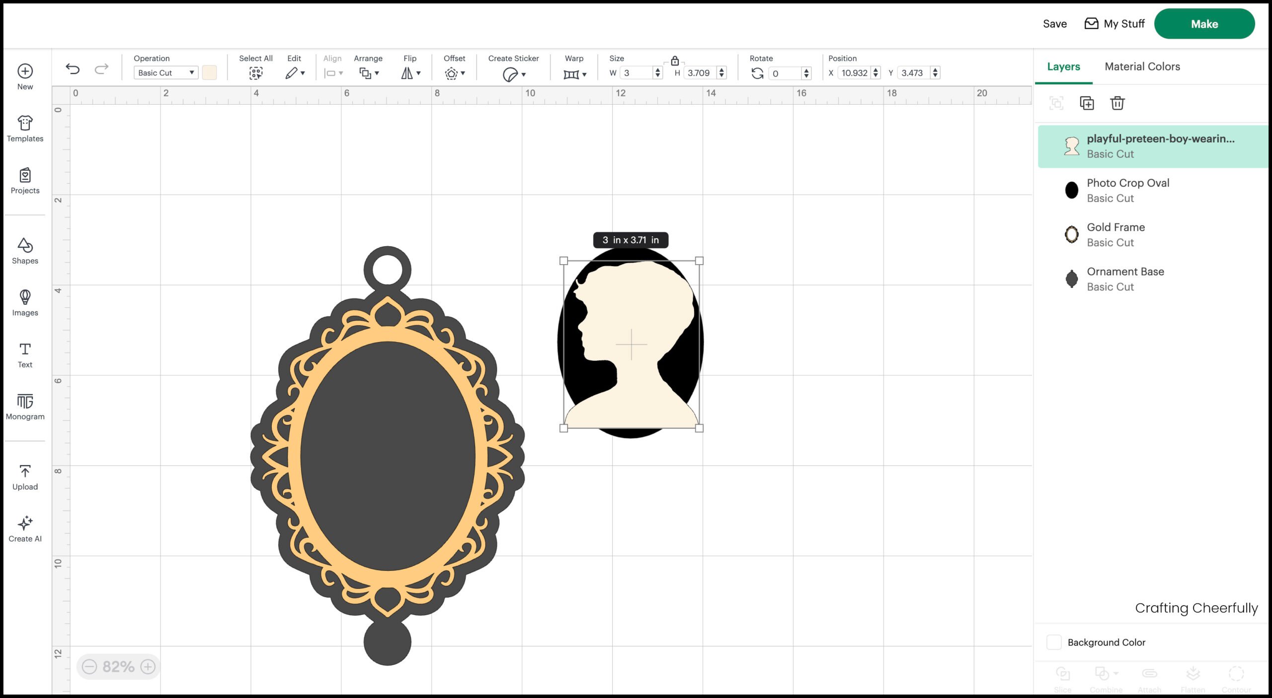 The silhouette is placed on top of the black oval.