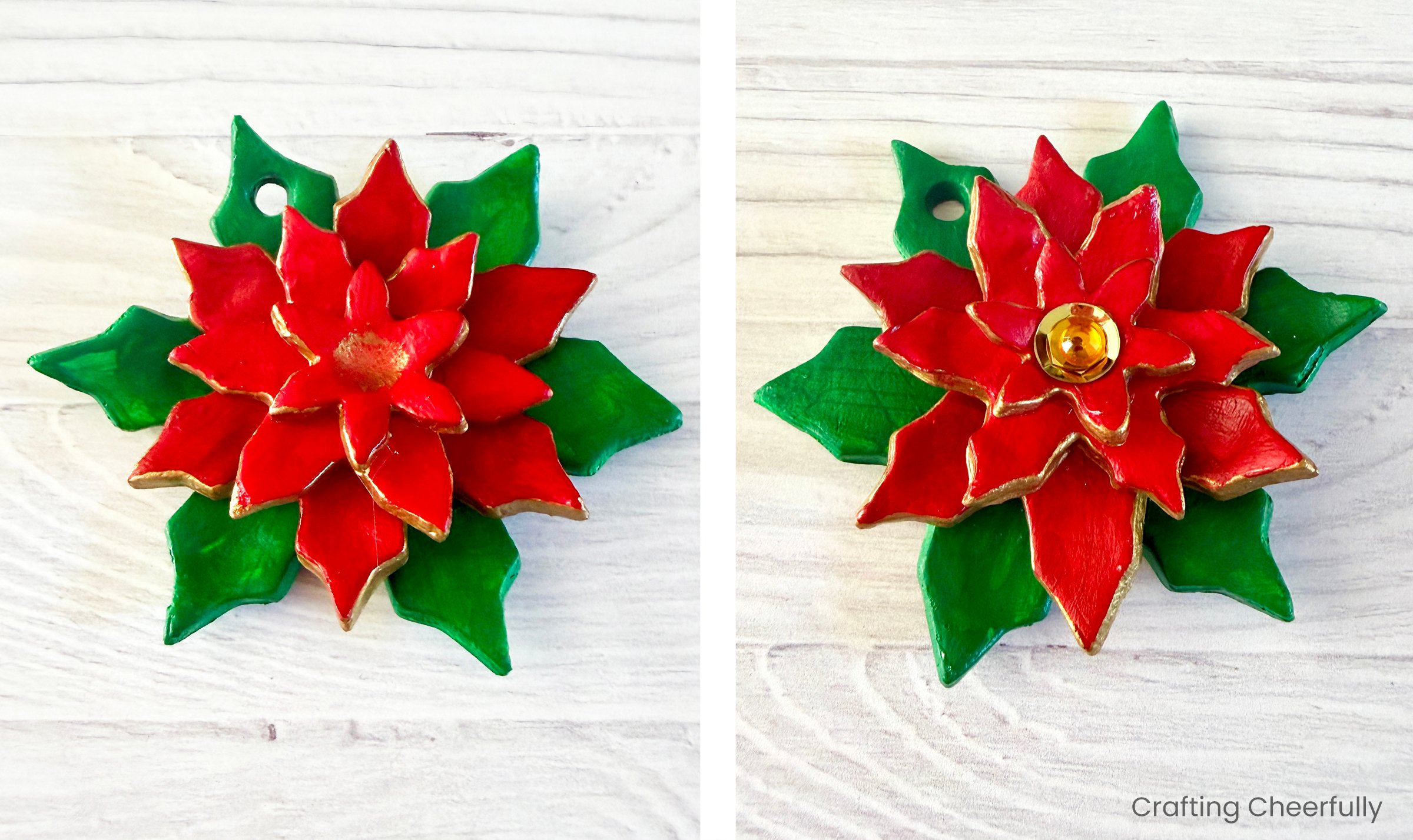 The layers of the clay flower are stacked with the sequins in the center.