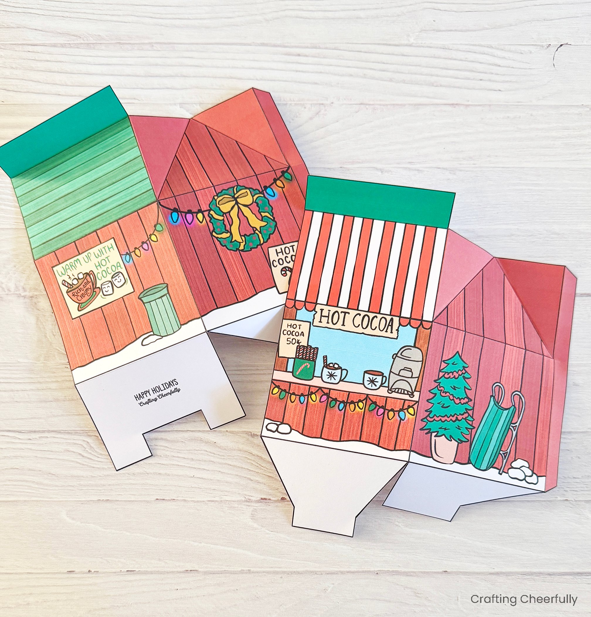 The two box pieces are folded along the score lines.