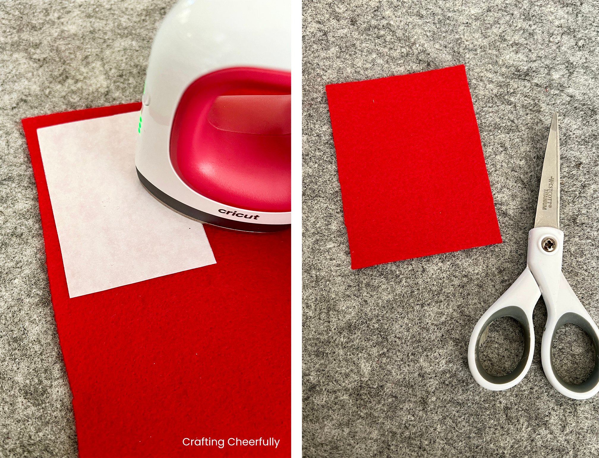 The largest rectangle is ironed on to a piece of red felt.