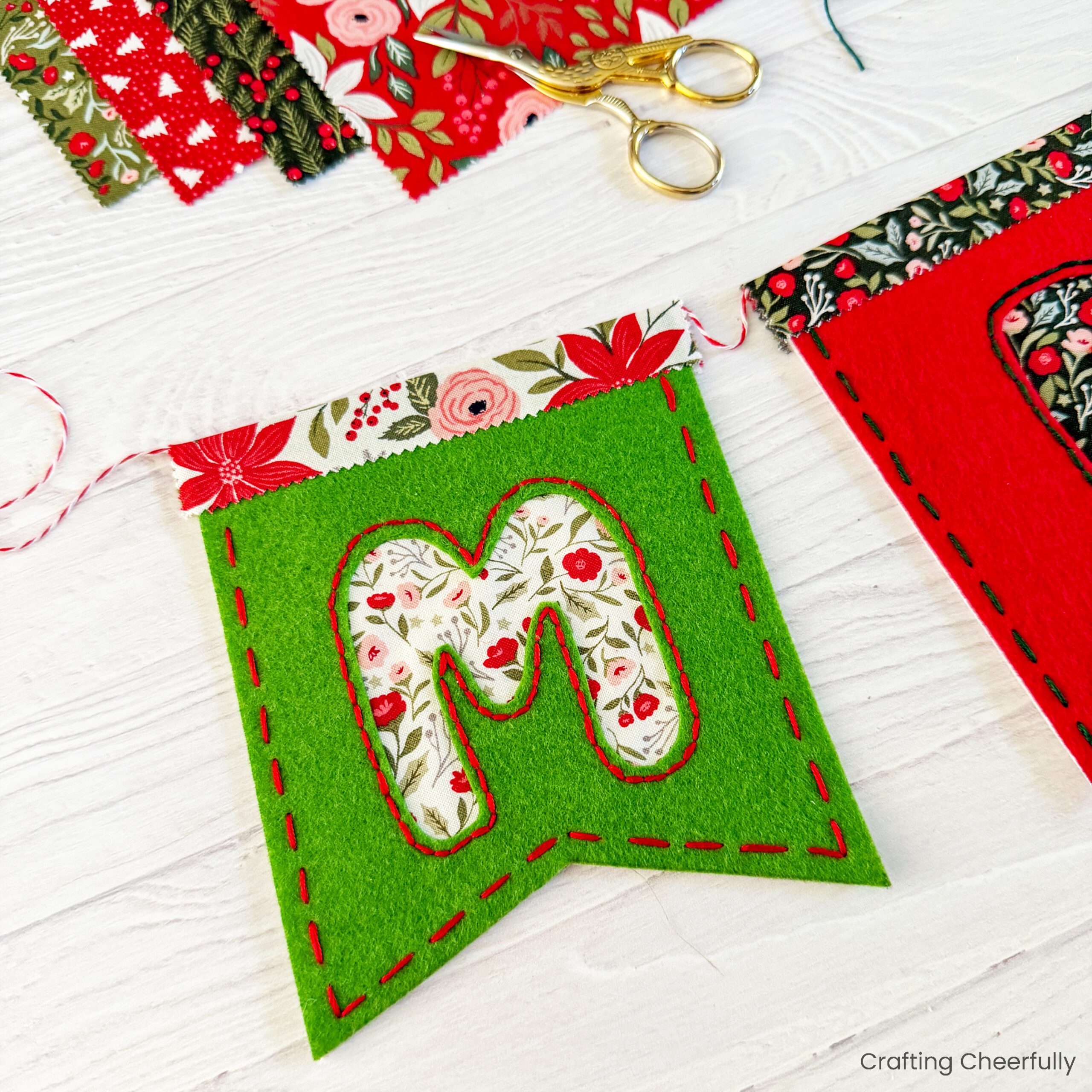 Reverse appliqué felt and fabric MERRY Christmas banner.