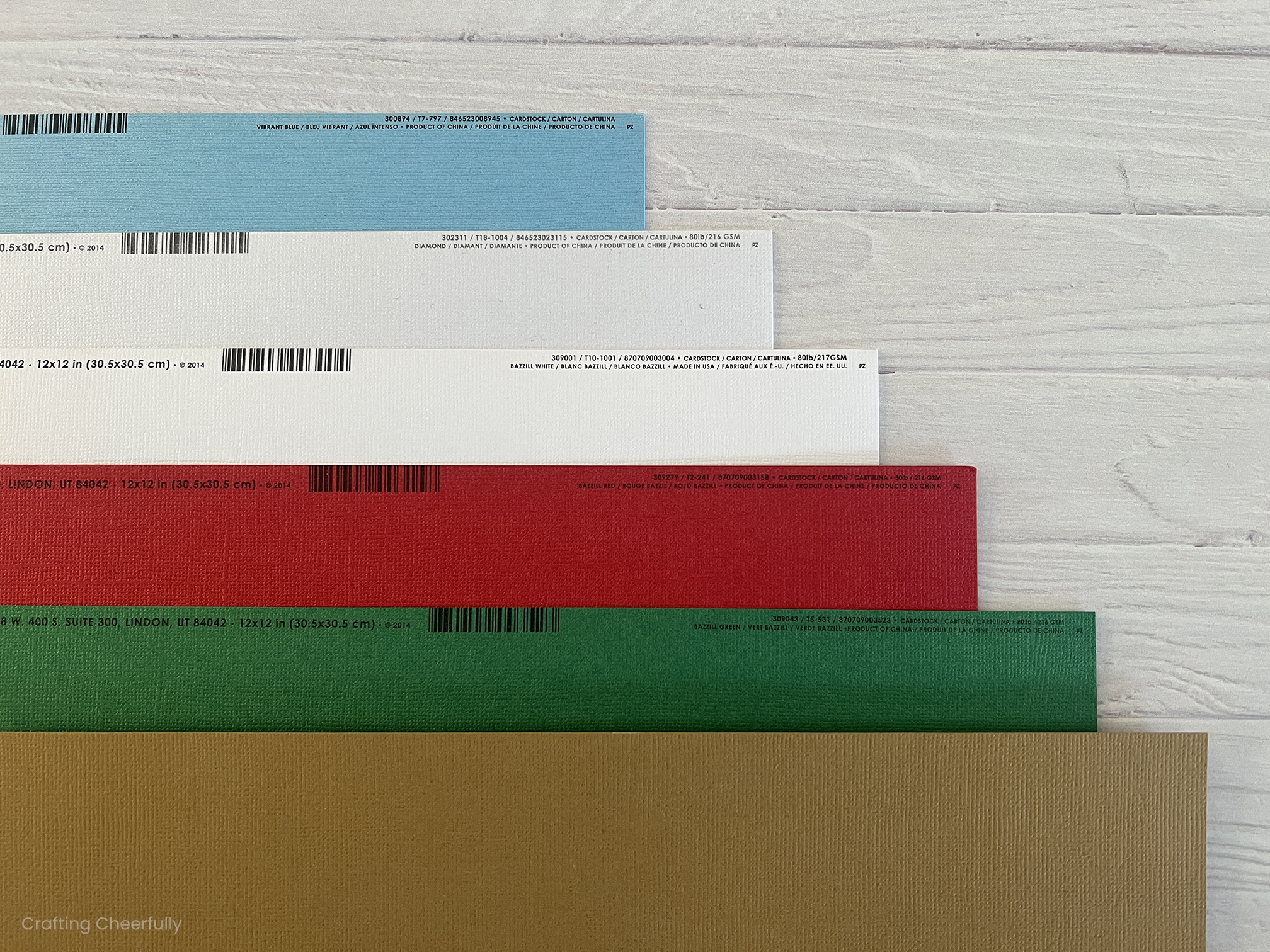 Bazzill cardstock in six different colors.