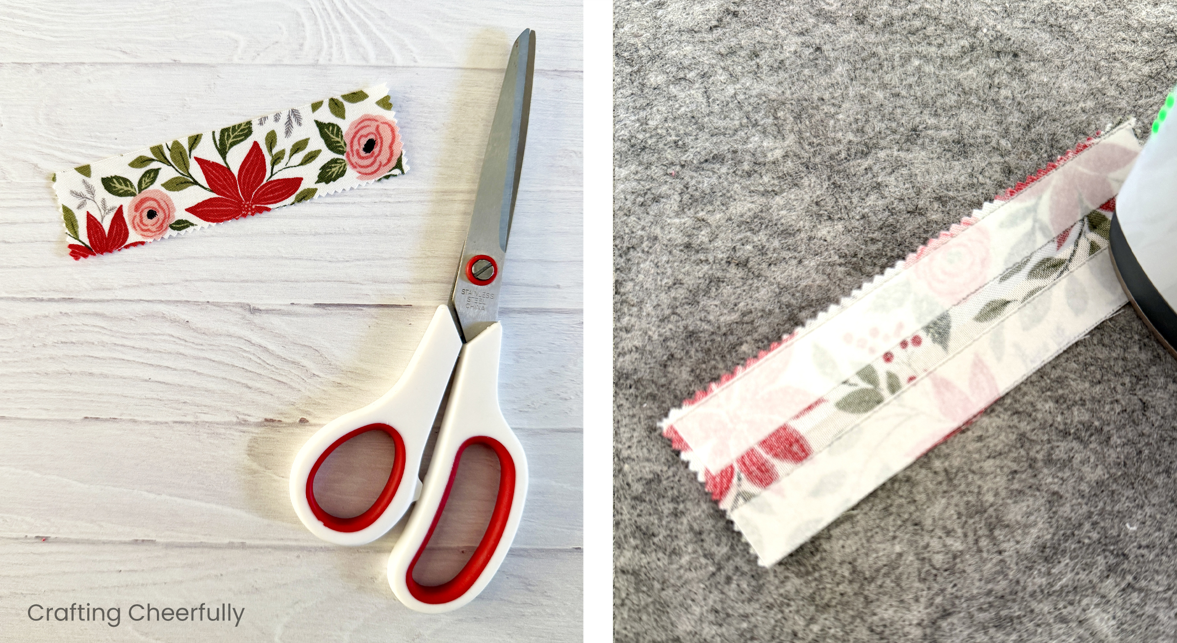 A strip of fabric is cut and fusible interfacing applied to the edges.