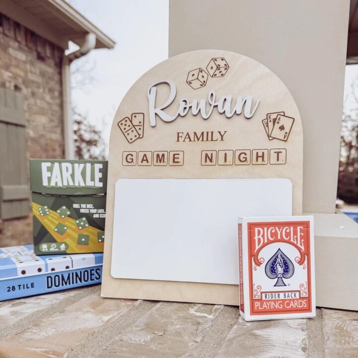 Personalized family game night whiteboard sign by Valley Meadows.