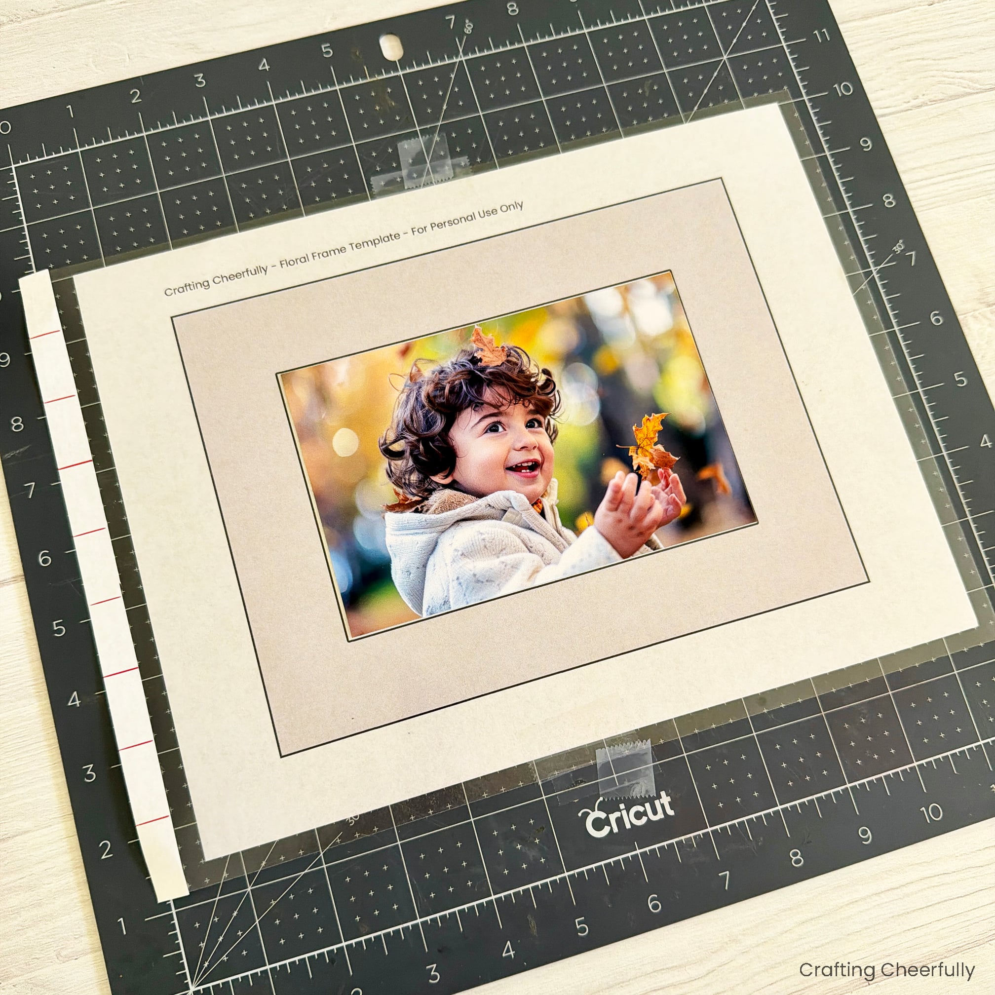Lamination sheet and photo laid down on the template.