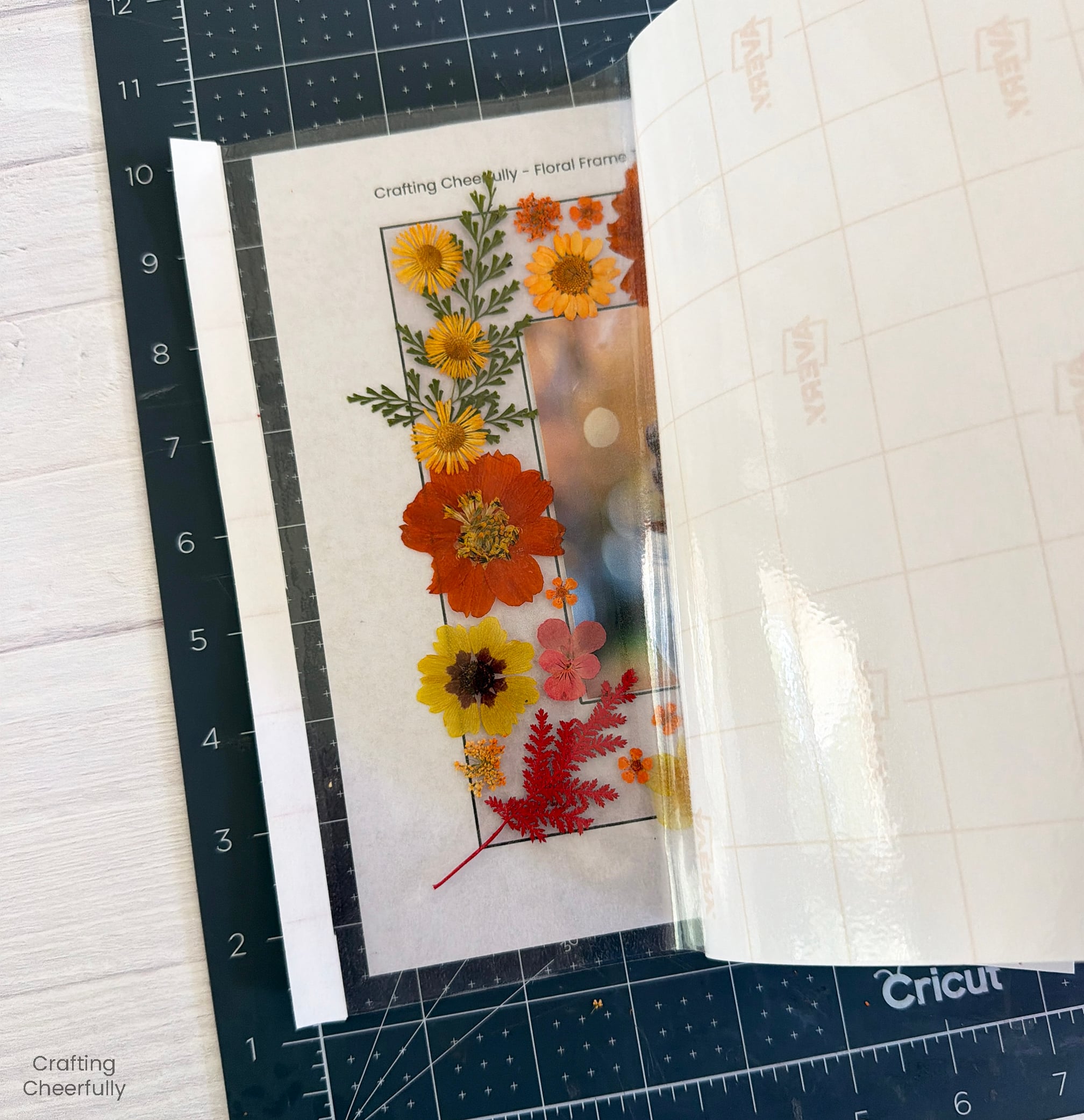 Second top layer of lamination added over the leaves and flowers.