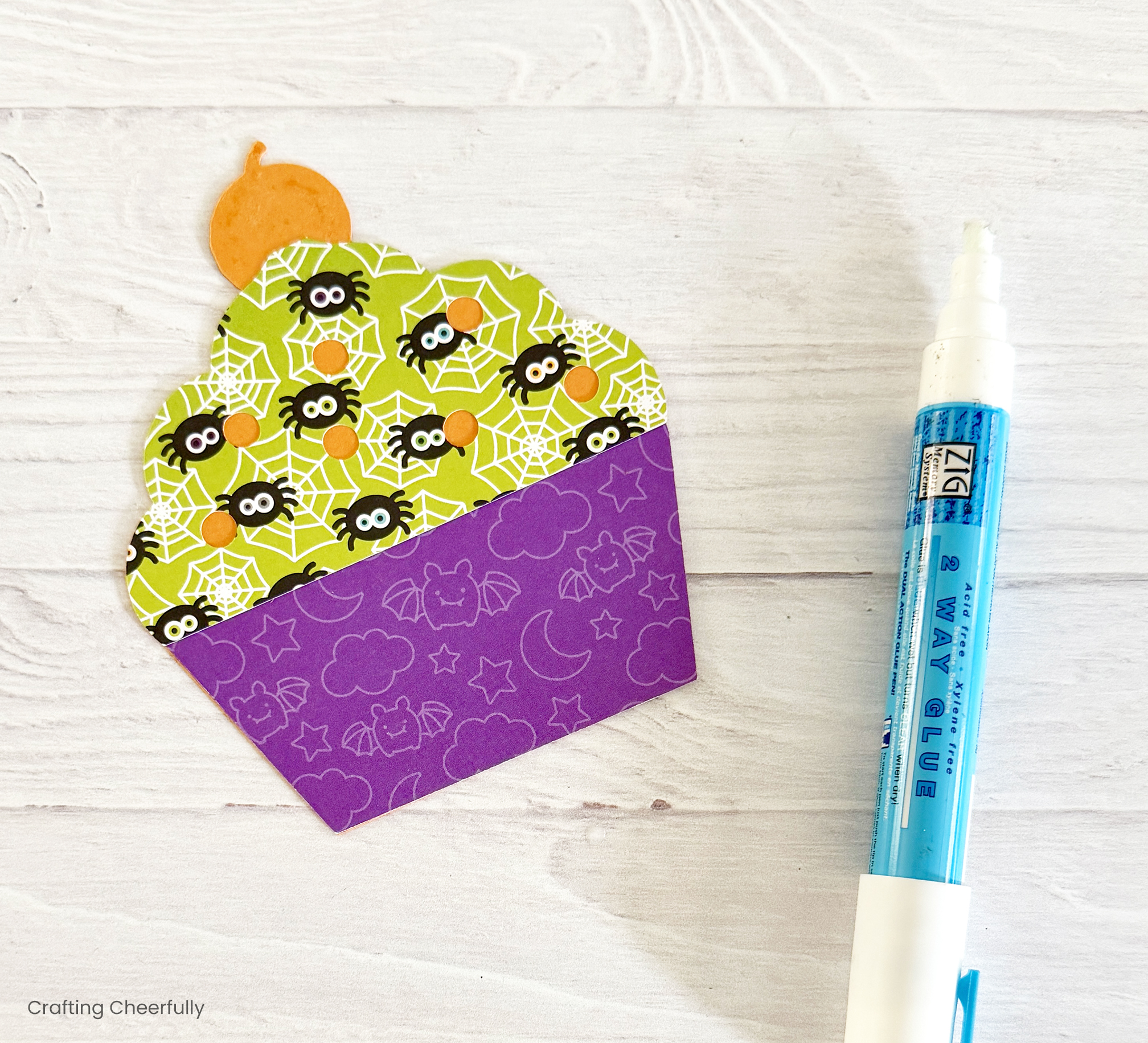 The frosting and cupcake wrapper are glued to the cupcake.
